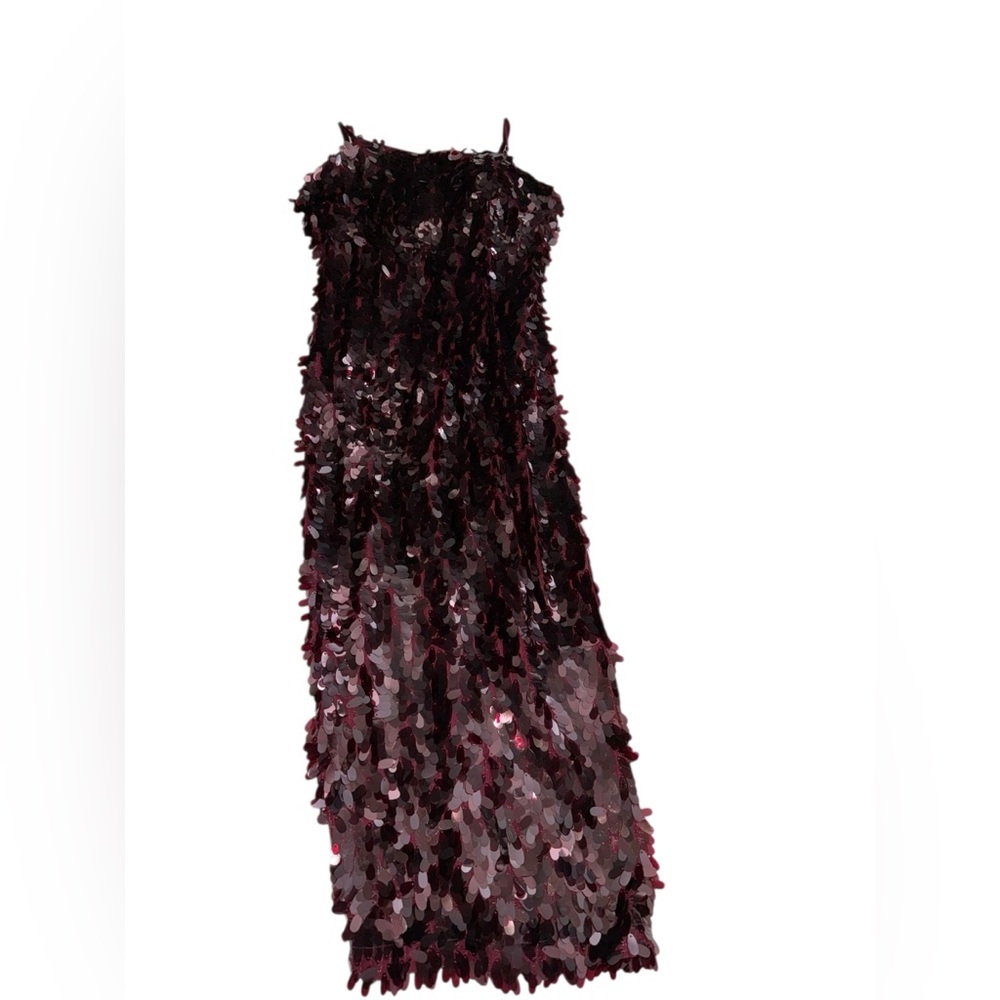 Avec Les Filles Sequin Square Neck Midi Burgundy Dress Size 2